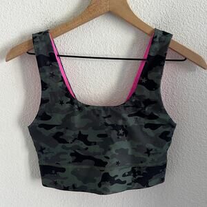 Fabletics Camo Green and Hot Pink Reversible Sports Bra Small